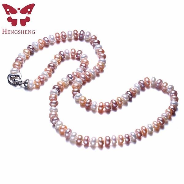 

hengsheng mix color women pearl jewelry necklace,925 sterling silver necklace,8-9mm beads jewelry,60cm length,white/pink/purple