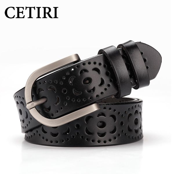 

cetiri belts for women designer brand european female genuine leather belt metal 2017 hollow out floral print belts, Black;brown