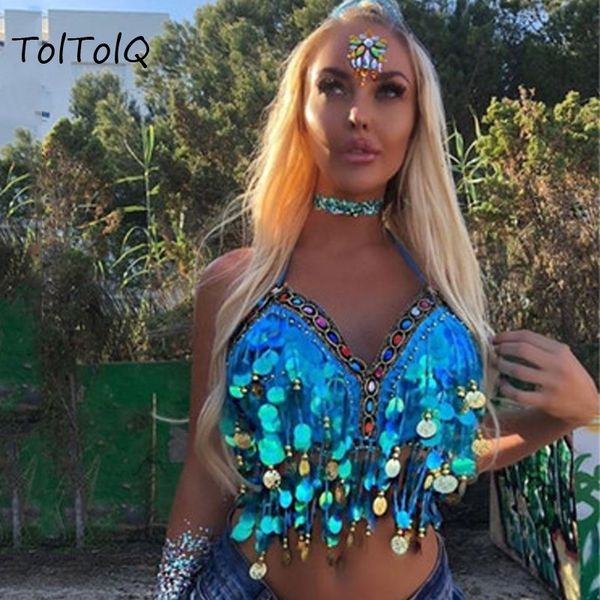 

2018 nightclub performance colour pearl piece vest tassel bandage fashion women bling sequin fashion party, White