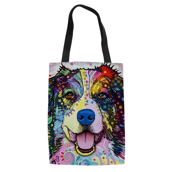 

forudesigns abstract pup canvas portable folding shopping bag women folding shoulder bolsa feminina summer beach tote handbags