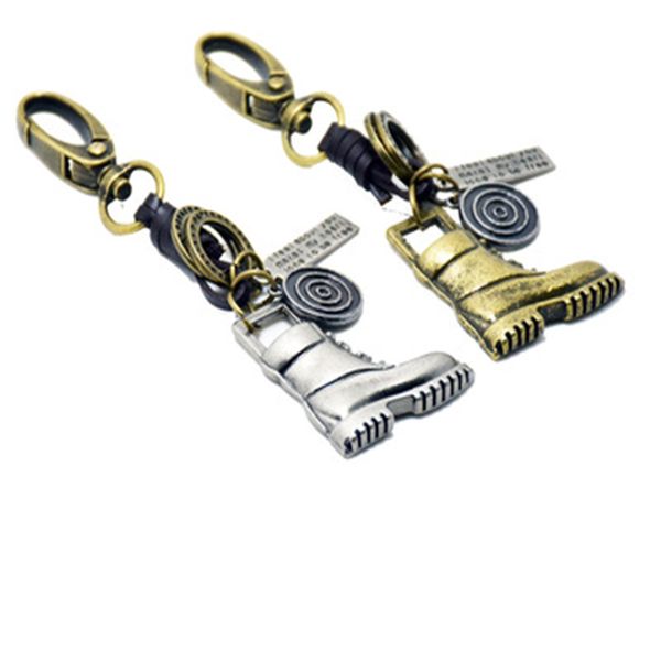 

2018 men vintage leather cowhide car alloy cool military boots keychain shoes pendant purse bag car key chain, Slivery;golden