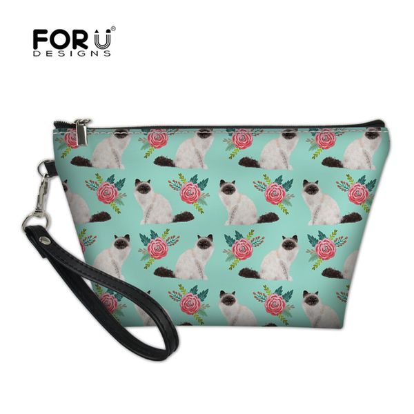 

forudesigns birman cat design cute print travel cosmetic bag leather fashion portable organizer storage pouch toiletry wash bags