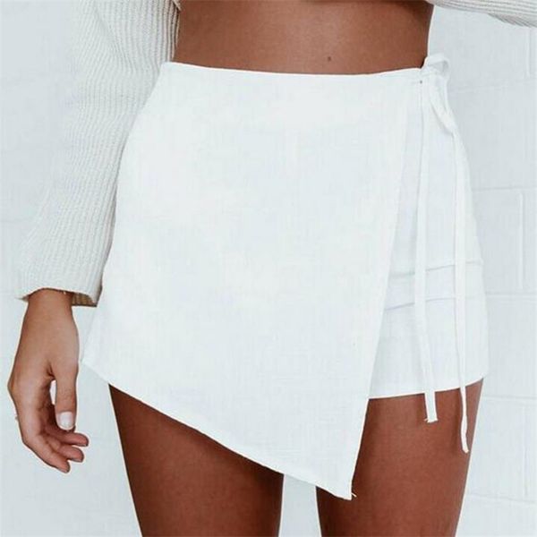 

visnxgi casual women lace up shorts summer style irregular women cross shorts high waist solid beach street fashion, White;black