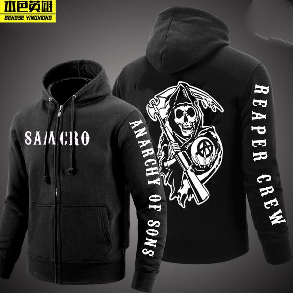 

sons of anarchy new winter fleece zipper cardigan cotton men hoodies sweatshirts, Black