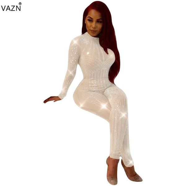 

vazn 2018 new arrive bodycon jumpsuit full sleeve lace jumpsuit o-neck long q034, Black;white