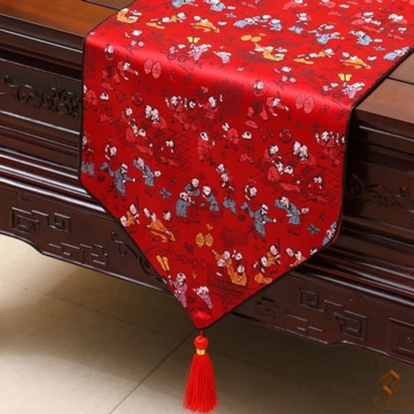 Decorazioni extra lunghe Runner da tavola classici damascati Festa per feste Banchetto Tovaglie in raso di seta cinese Tovaglietta rettangolare per tavolo da pranzo 300x33 cm