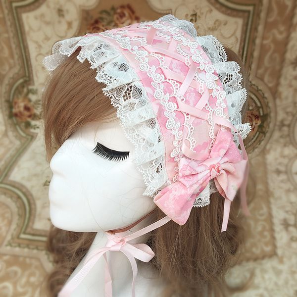 

lolita headdress sweet headband lace bow printing ribbon hoop printing hair accessories for women, Silver