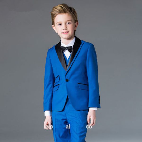 

custom treasure blue single buckle boy suit three-piece suit (jacket + pants + vest) boy dance party suit dress, Black