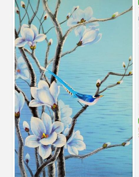 

p wallpaper 3d stereoscopic bird language, flower, jade, blue, bird, oil painting, art, porch wall mural wall paper pain