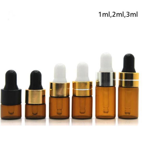 1ml 2ml 3ml Flacone di vetro ambrato Flacone di olio essenziale Mostra flaconcini Piccolo profumo di siero Campione marrone Bottiglia di prova SN2208