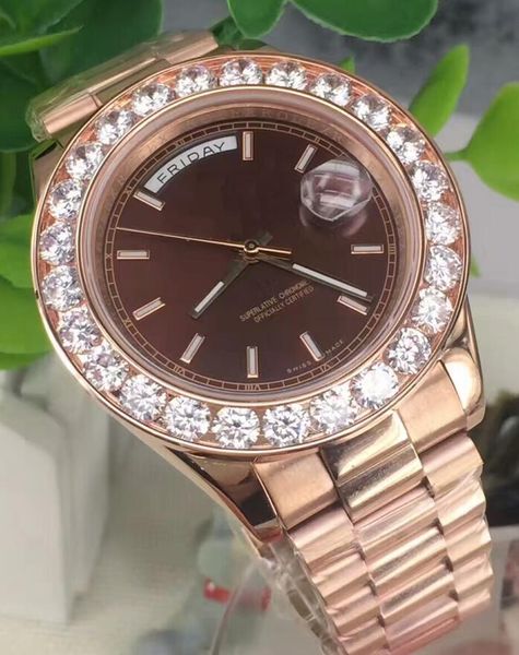 

3 color factory seller luxury president day date ii 218239 18k gold diamond bezel automatic movement mens watch men's watches, Slivery;brown