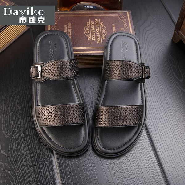 

european station summer new roman sandals male british leather skin slippers men trend to prepare sandals beach shoes rl317, Black