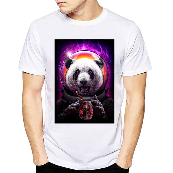 

lasting charm space panda t-shirt men 2018 fashion cute animal panda series funny tee shirts o-neck cool streetwear white, White;black
