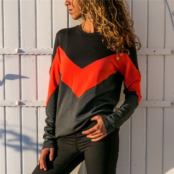 

fashion women o neck t shirt long sleeve color block stripe tee shirt femme loose casual pullover camiseta feminina ws9886v, White