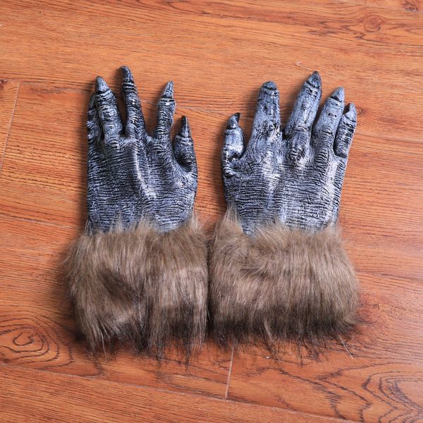 

jaycosin winter gloves women 2018 fur for ladies halloween werewolf ghost festival hairy beast simulation wolf claw pj1030, Blue;gray