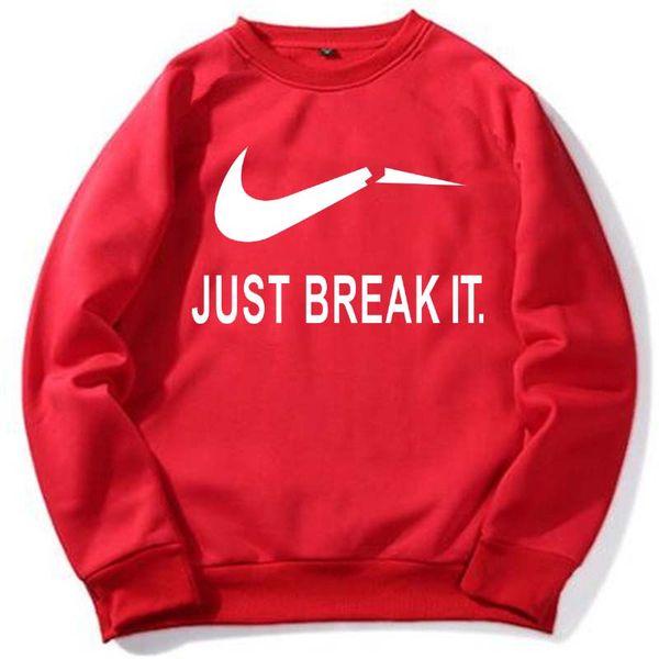 

winter spring cotton blend just break it printed thick fleece men hoodies casual crewneck warm men sweatshirts, Black