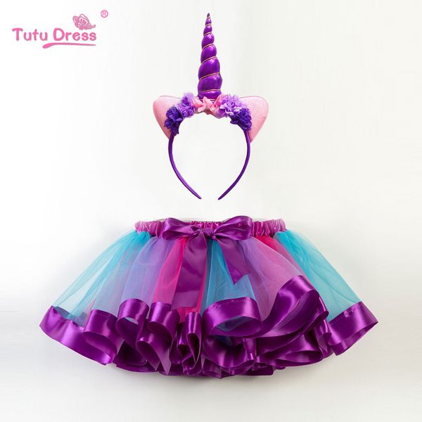 

new fashion sweet toddler kids baby girls clothes tutu skirt outfits unicorn cute children tulle skirt + headband rainbow