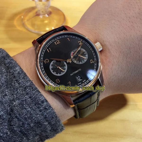 

4 color new 500702 black dial automatic mechanical date 500113 mens watch 18k rose gold case leather strap sport watches, Slivery;brown