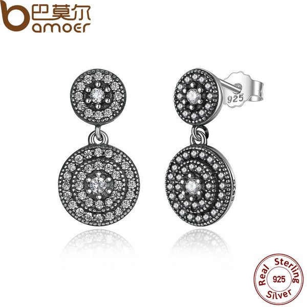 

bamoer 925 sterling silver radiant elegance earrings clear cz crystals surrounded ancient silver women drop earings pas471