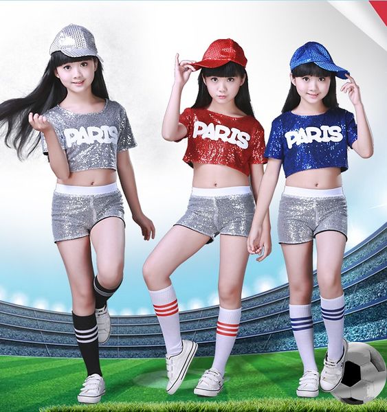 

new children sequins jazz dance costumes girls modern hip hop set and shorts, Black;red