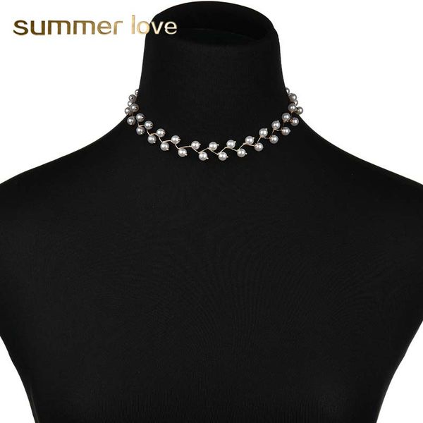 

fashion clavicle chain pearl choker necklace for women korea style sliver gold collar neck strap elegant jewelry gift wholesale, Silver