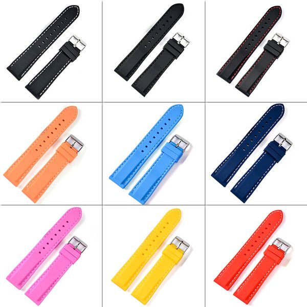 

watchbands 18mm, 20mm, 22mm, 24mm 9 colors new silicone rubber watch strap band stainless steel buckle waterproof black band, Black;brown