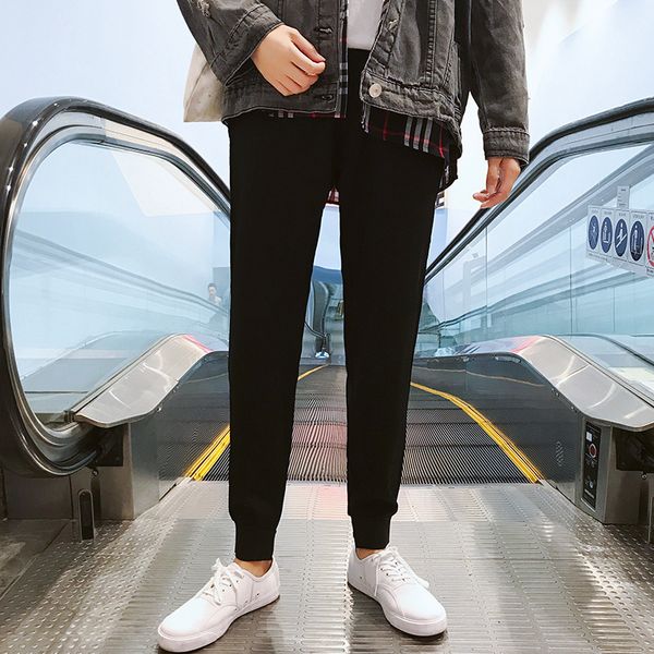 

autumn solid color pantalones hombres elastic waist casual pants men stretch trousers mens sweatpants joggers, Black