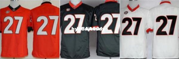 

men #27 nick chubb georgia bulldogs red black white college jersey or custom any name or number jersey, Black;red