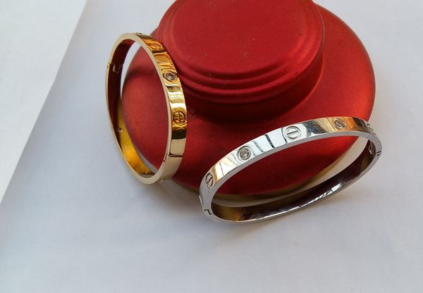 

new styles fashion bracelet bangles buckle 316l titanium steel bangle bracelets with stone brand logo for women and men 3 colour select, Black
