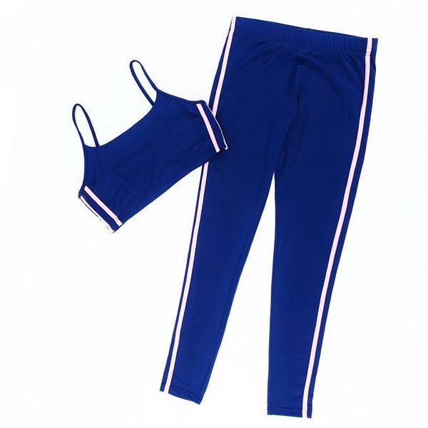 

casual tracksuit set high stretch fashion side stripe casual spaghetti strap crop skinny long pants women 2 piece set, Gray