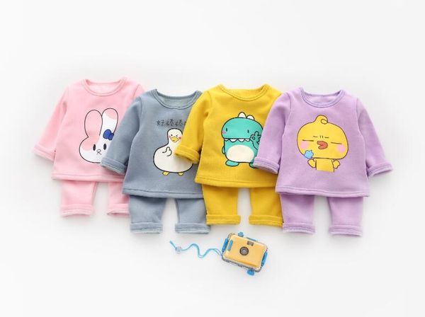 

2018 baby boys and girls cartoon ducklings not down velvet home service suit Clothing Sets