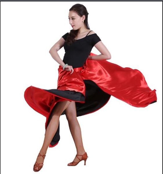 

spanish dance costumes belly dance gypsy skirt 360 degrees, Black;red