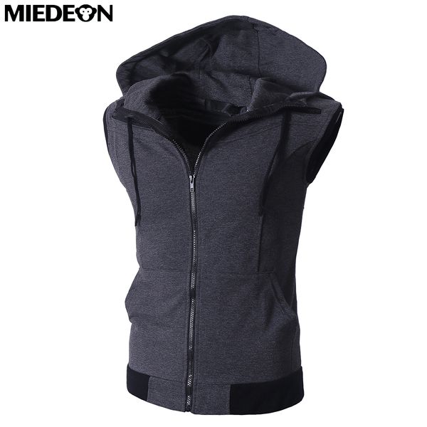 

miedeon cotton men's casual hoodies vest slim summer men zip up kangaroo pocket hoodies casual hooded vest sleeveless fashion, Black