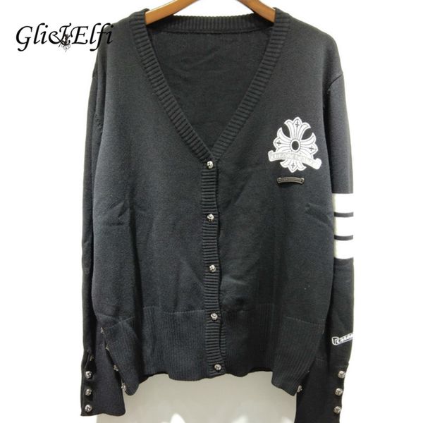 

gli&elfi women knitted cardigan single-breasted striped print sweater 2018 autumn outwear casual lady slim knitwear coats, White;black