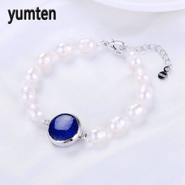 

yumten pearl bracelet women brides jewelry bridesmaids pearl natural stone popcorn crystal popular accessories mujer gift bag, Golden;silver