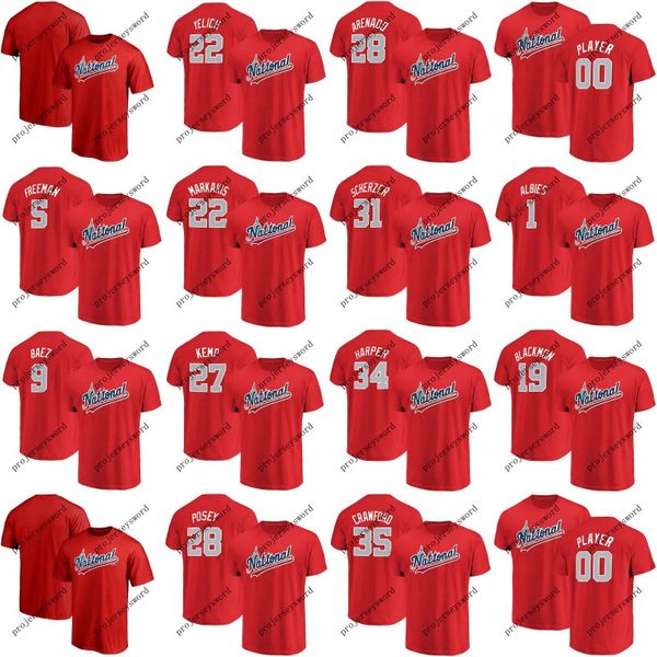 

Mens National League T-shirts Ozzie Albies Matt Kemp Javier Baez Bryce Harper Buster Posey Charlie Blackmon 2018 All-Star Game Jerseys