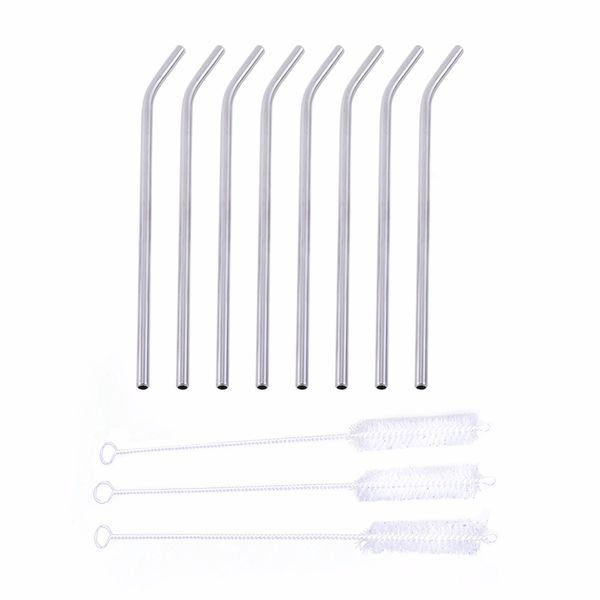 

8pcs stainless straws drinking straw stainless steel metal drinking beverage straws set reusable cleaning brushes kit