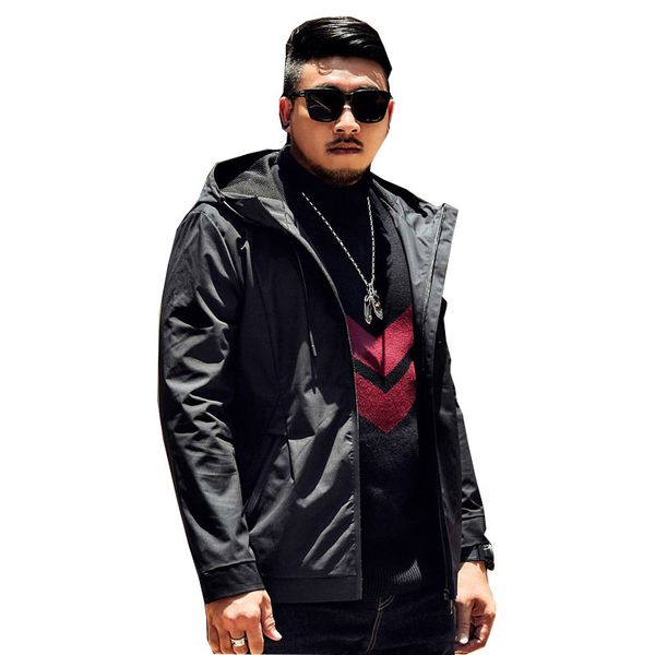 

2018 gxxh large size 6xl 7xl men's casual jacket men's long section loose black windbreaker trend hooded park jacket, Tan;black