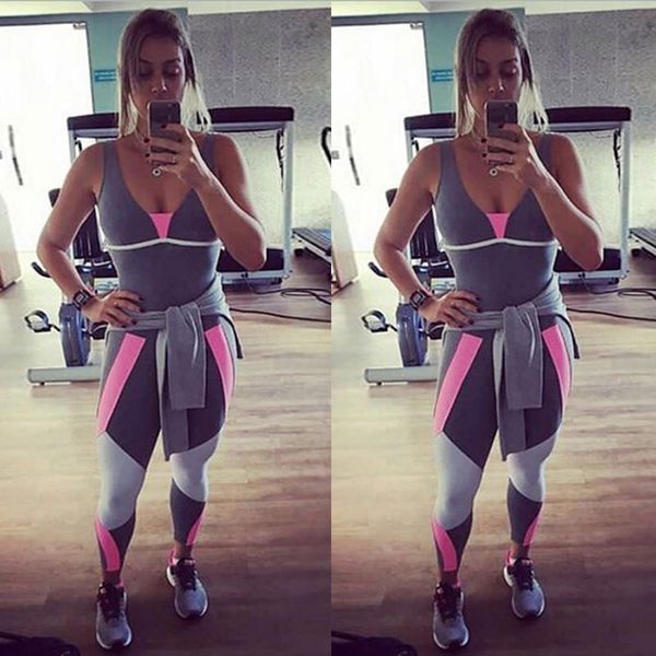 

2018 one pieces set tracksuit sport wear yoga set fitness running sportswear quick soft yoga jumpsuit gym clothing to women, White;red