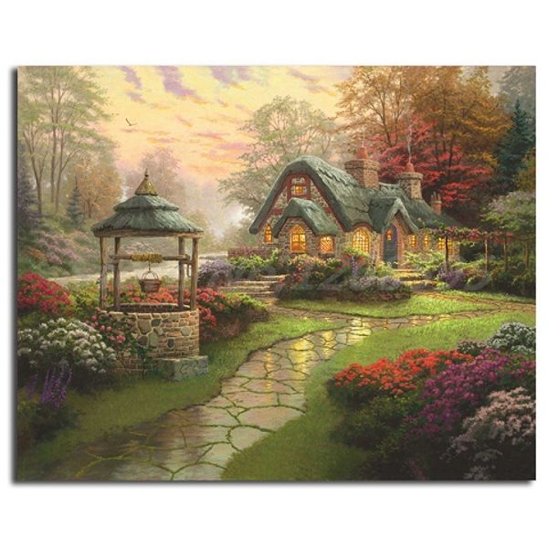 

thomas kinkade make a wish cottage hand-painted & hd print landscape art oil painting on canvas home decor wall art l188