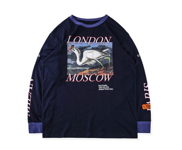 

Blue Fashion Men Casual Shirt Streetwear Letter Printed Hip Hop Long Sleeve Men T Shirts S-XL