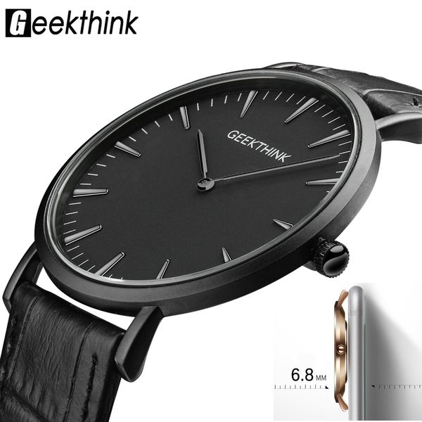 

geenthink minimalist style men quartz watch business casual black japan quartz watch genuine leather ultra thin clock, Slivery;brown