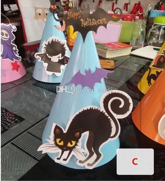 Produtos de decoração de festa de Halloween quente dos desenhos animados gato preto assistente fantasma diy chapéu de papel