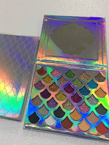 

Drop hipping cleof co metic the mermaid glitter palette himmer eye makeup 32 color eye hadow palette with mirror