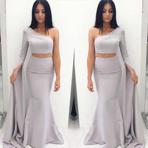 

New One Shoulder Long Sleeves Mermaid Evening Dresses Sexy Backless Two Piece Prom Dress Cheap Dubai Mermaid Party Gowns Vestido De Festa