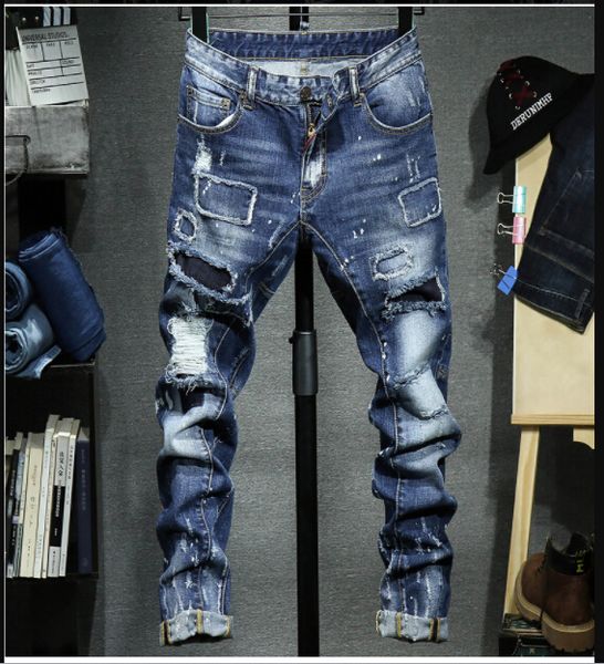 

Summer Fashion Big Hole Jeans Hip Hop Ripped Destroyed Skinny Casual Men Biker Long Denim Jeans