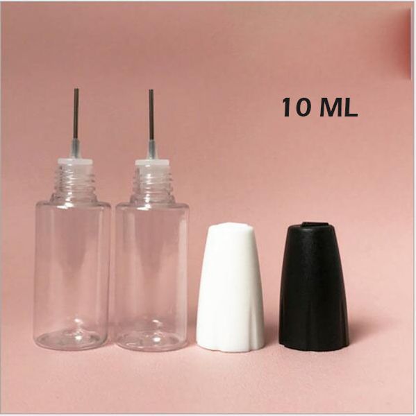 Flacone di liquido da 10 ml in PET con flacone di riempimento dell'ago Flacone di succo con ago in plastica con tappo bianco nero