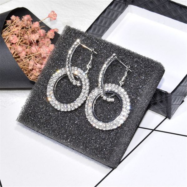 

ajojewel temperament simple drop earing round circle rhinestone earrings for women clip on aretes de mujer, Silver