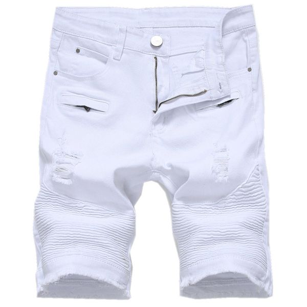 

men's shorts summer mens denim slim casual knee length short hole jeans for men straight bermuda masculina white black red