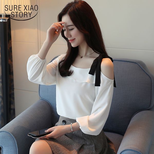 

new arrived 2018 spring blouse women long sleeve shirt female chiffon shirt fashion solid bottoming clothing d436 30, White